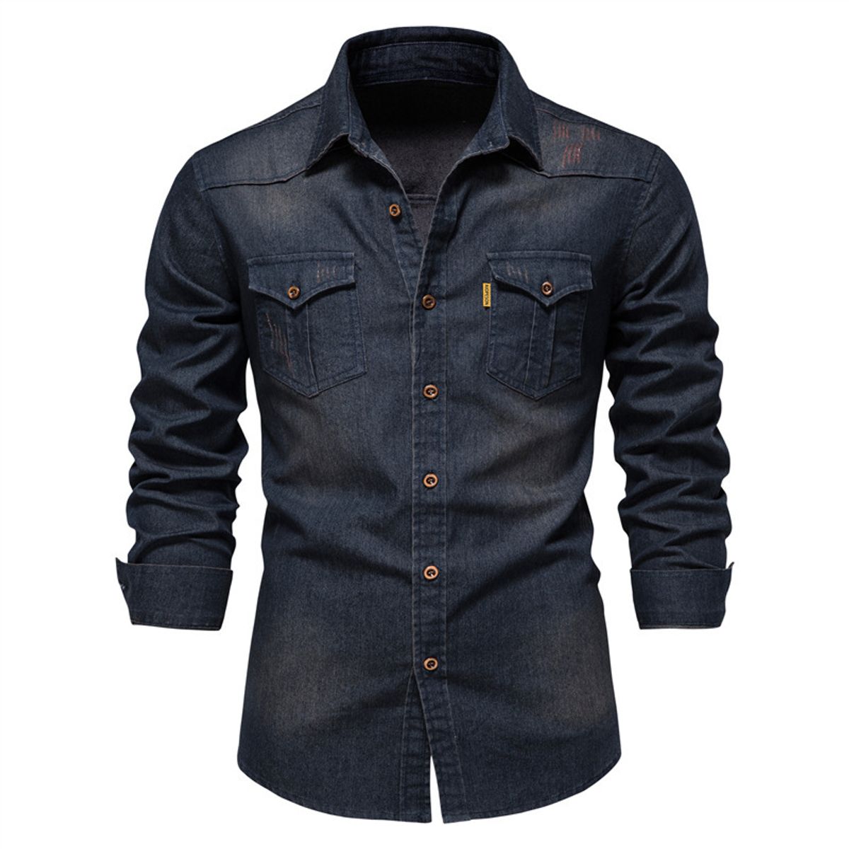 TIOZONEY - Camisa vaquera de manga larga para hombre