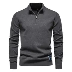 TIOZONEY - Camisa de punto con media cremallera para hombre