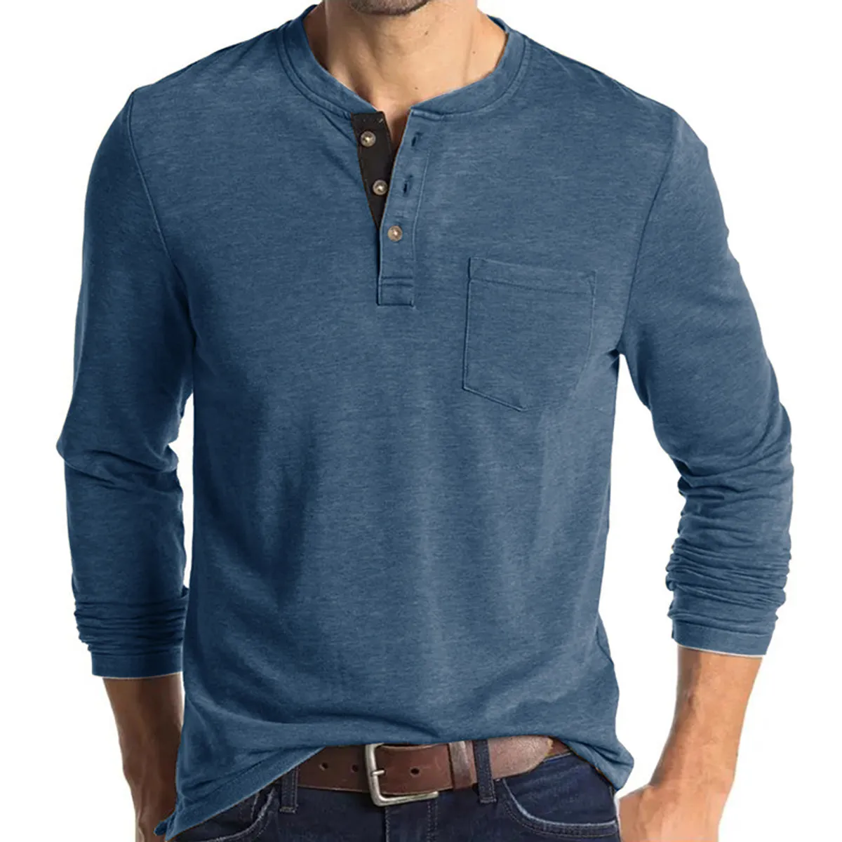 TIOZONEY - Polera Manga Larga Algodón Hombre