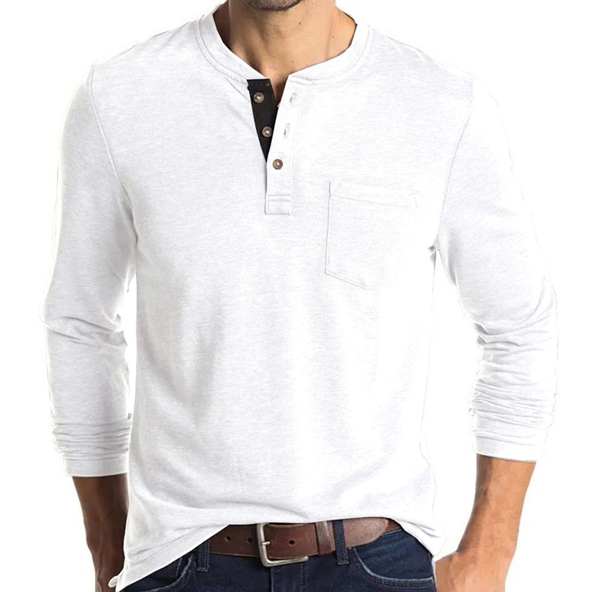 TIOZONEY - Polera Manga Larga Algodón Hombre