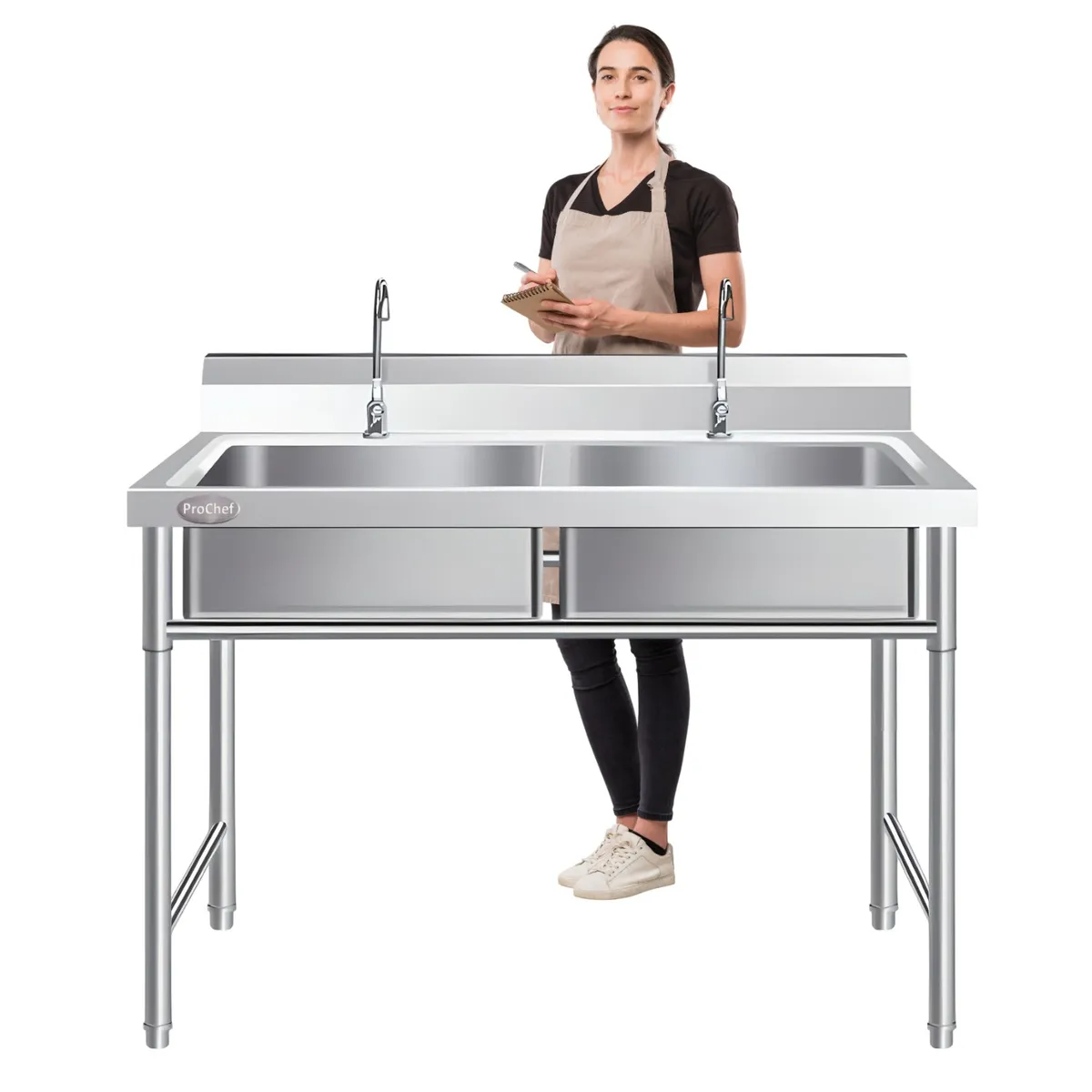 PROCHEF - Lavafondos Doble Acero Inox. 120x60x90 cm. Con Grifería