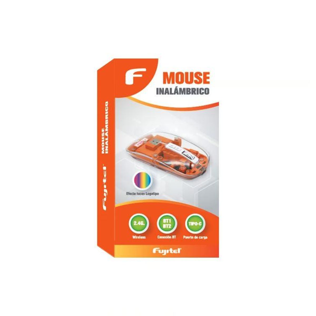 FUJITEL - Mouse Inalámbrico Fujitel Crystal 24g Bt Naranja