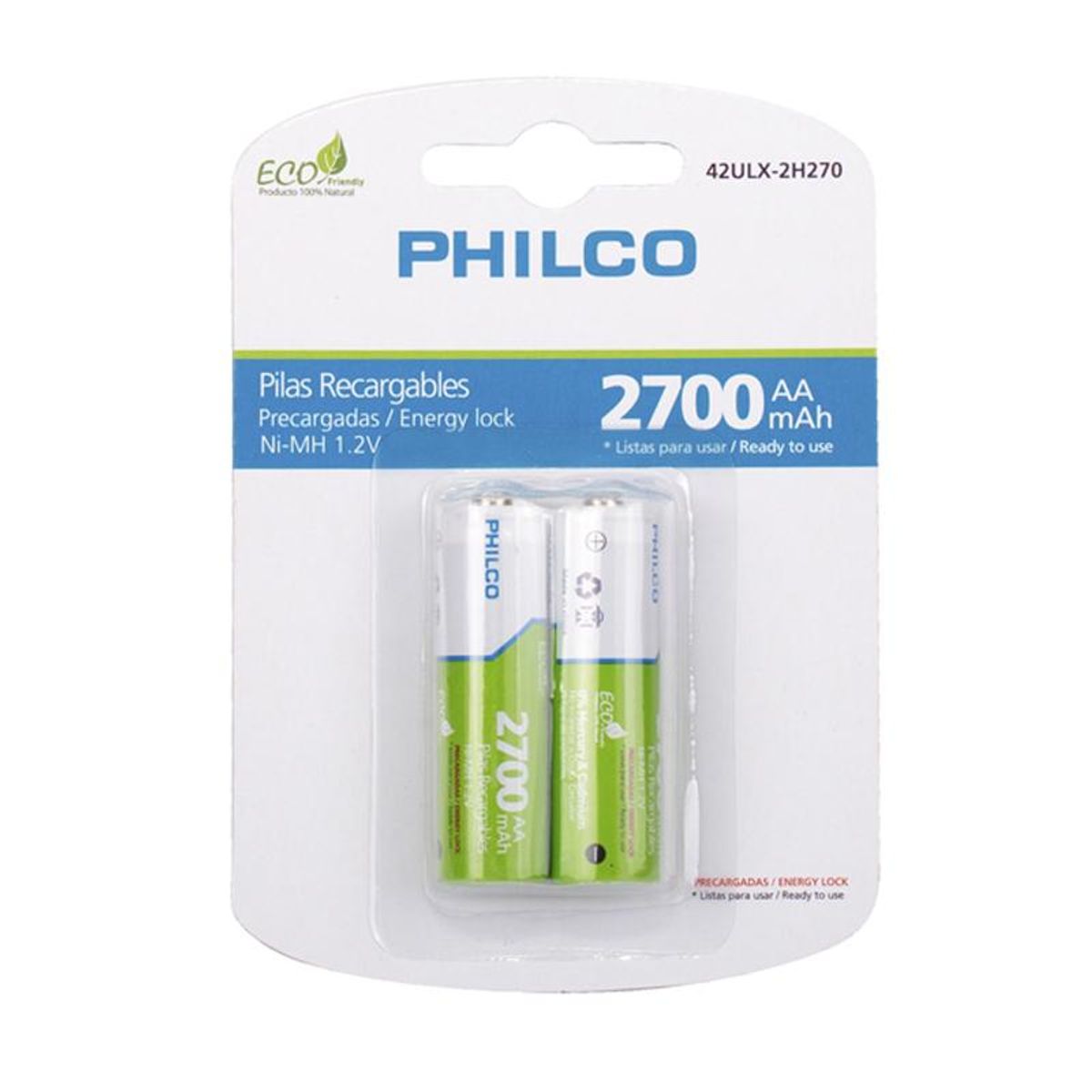 PHILCO - Pilas Recargables Philco Blister 2 Pre-Cargadas Aa 2700 Mah