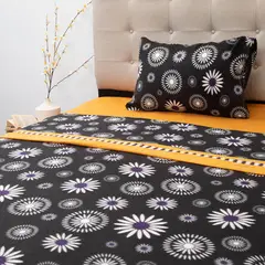 DORAL - Juego de sábanas polar estampadas 1,5 plaza flor negro