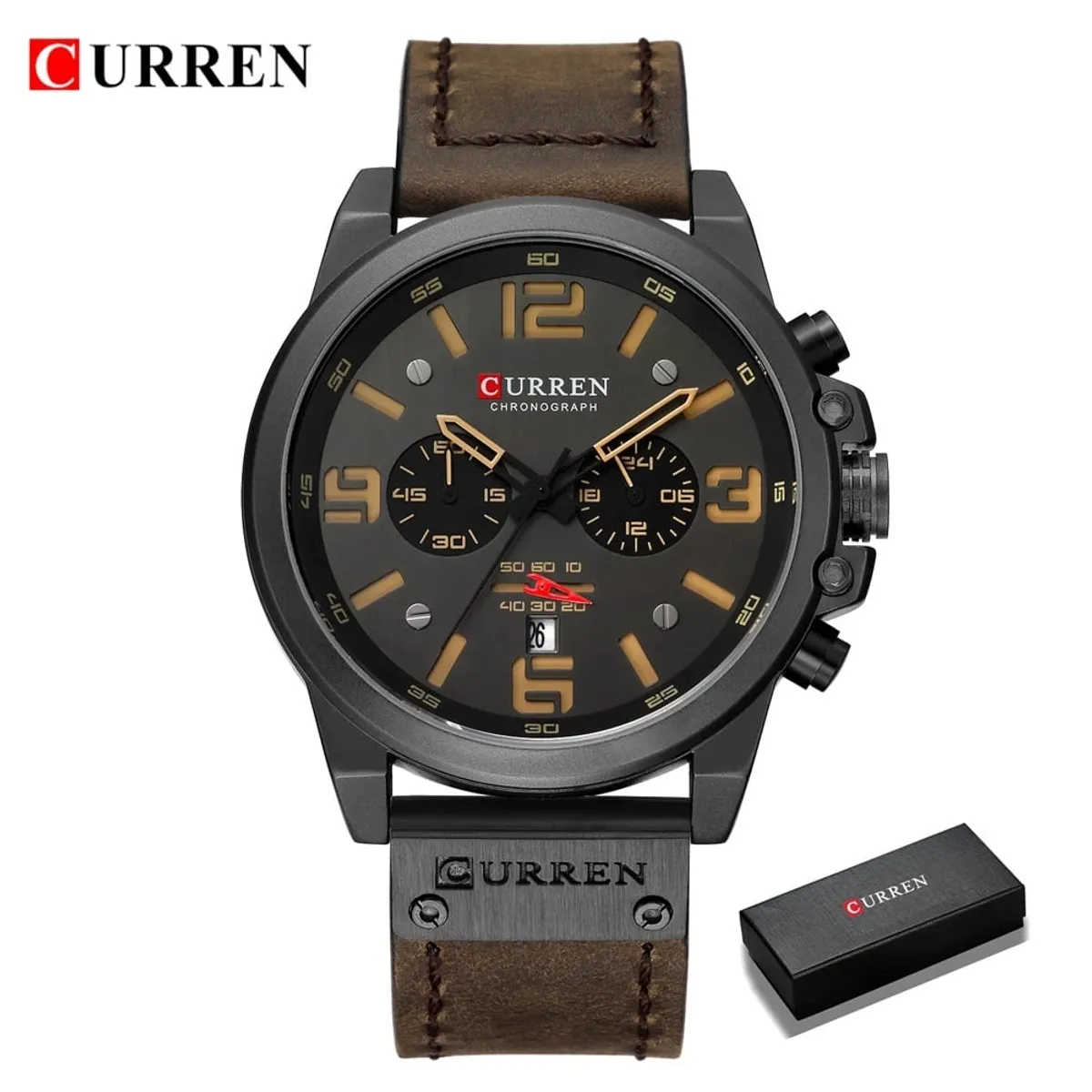 GENERICO - Reloj de Pulsera Hombre Curren Cuarzo Correa cuero de Lujo  Analogo Cronógrafo Modelo M1