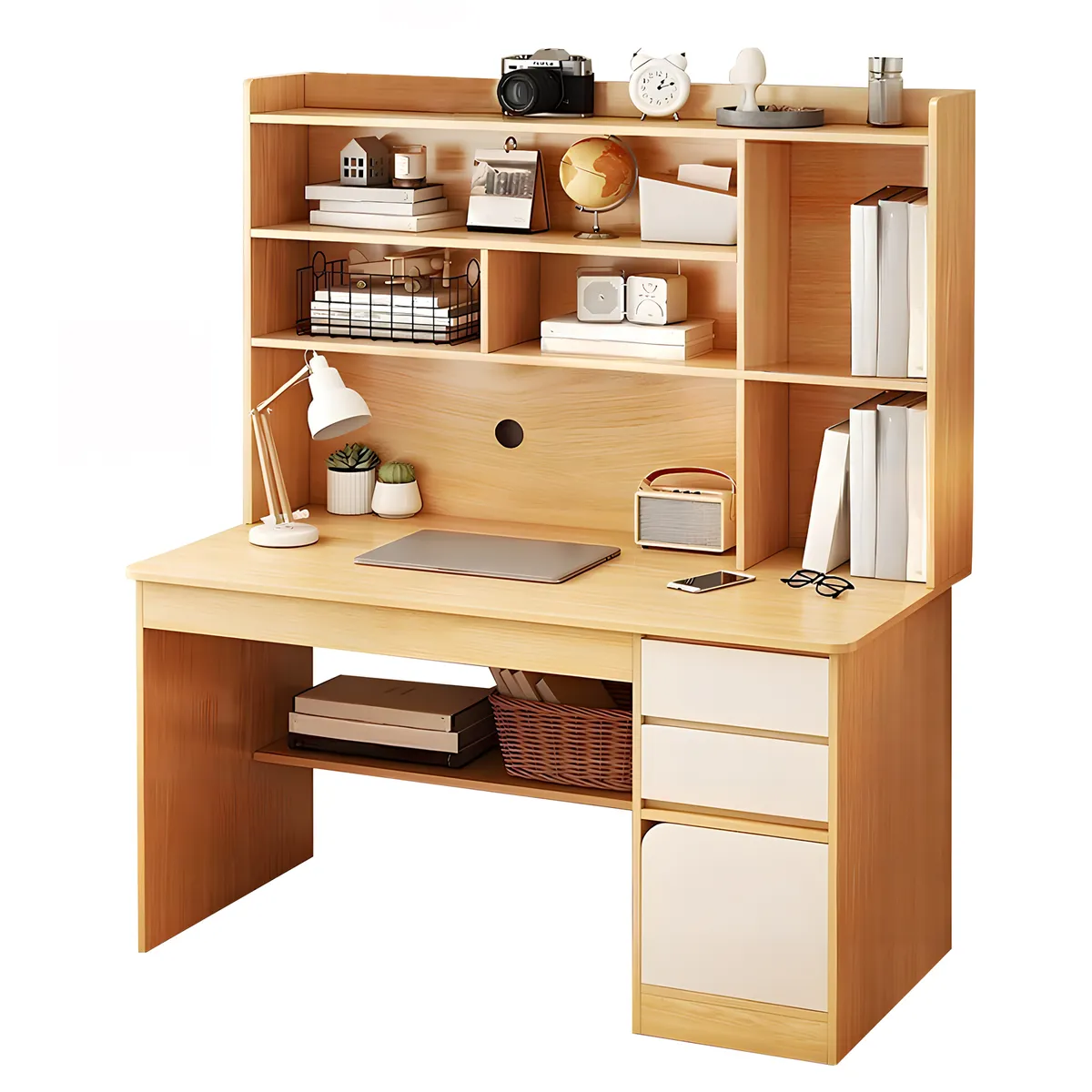 VIDITA - Escritorio Biblioteca Con Estanteria 120x162cm Cajón Gabinete Oficina