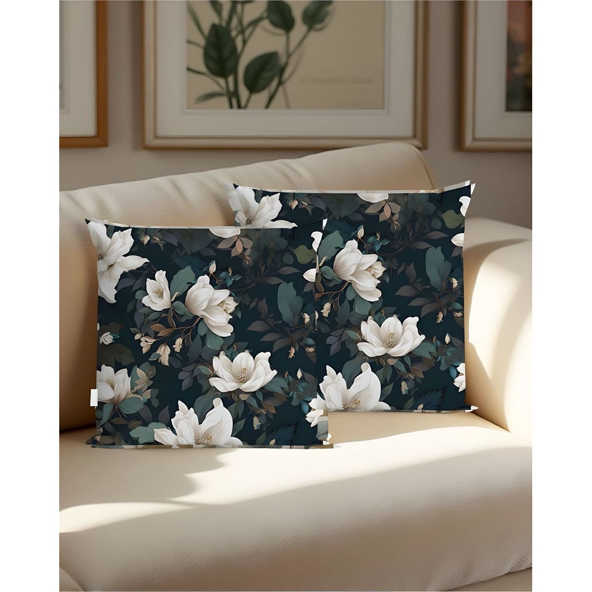 GENERICO - JUEGO DE  2 FUNDAS DE LINO ESTAMPADAS FLOR