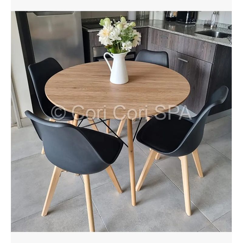 CORI CORI - Juego de Comedor Mesa Wood 100cm +  4 Sillas Tulip Negro