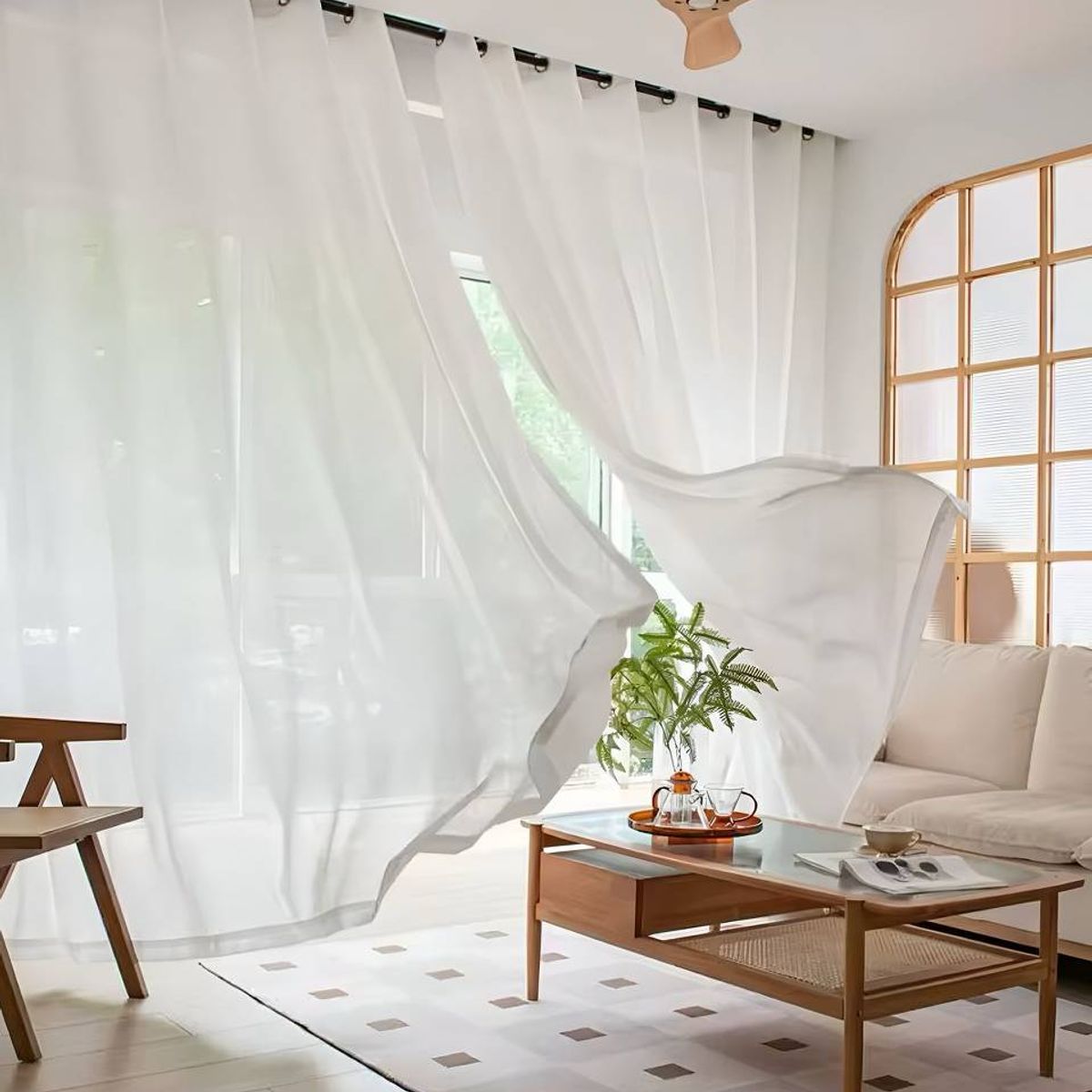 GENERICO - 2 panel de Cortina visillo transparente con textura 140x230cm S01