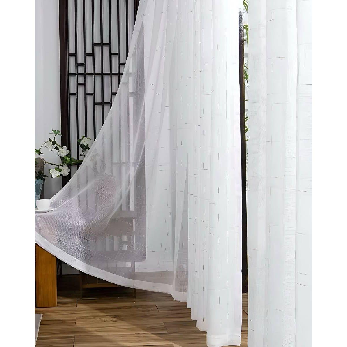 GENERICO - 2 panel de Cortina visillo transparente con textura 140x230cm S02