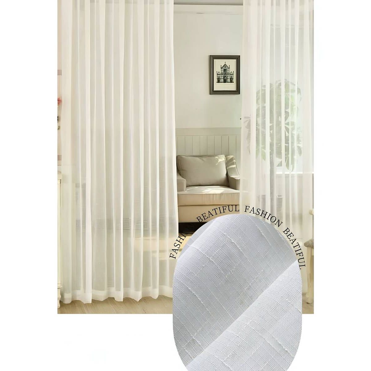 GENERICO - 2 panel de Cortina visillo transparente con textura 140x230cm S03