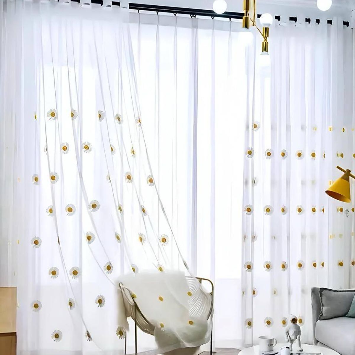 GENERICO - 2 panel de Cortina visillo transparente con textura 140x230cm TF16