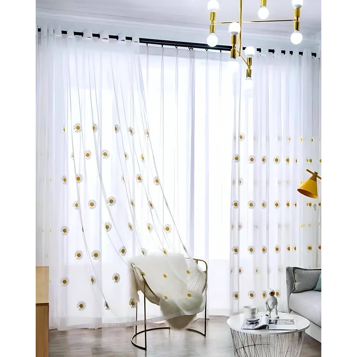 GENERICO - 2 panel de Cortina visillo transparente con textura 140x230cm TF16