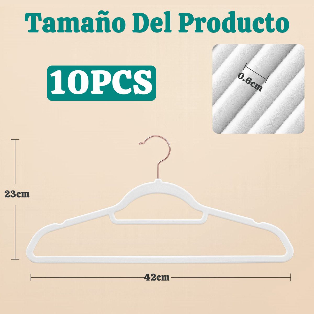 GENERICO - 10Pcs Perchas Antideslizantes De Terciopelo Para Hogar-Blanco