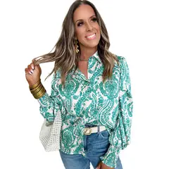 RURUTOTO - Blusa Estampado Flores Mujer Verde