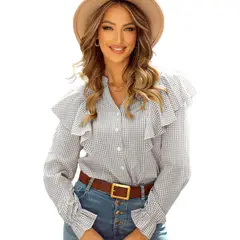 RURUTOTO - Blusa Manga Larga Mujer Gris