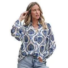RURUTOTO - Blusa Manga Larga Mujer Azul