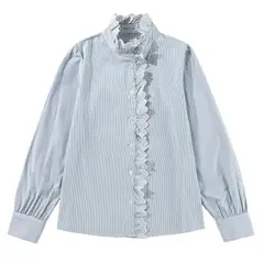 RURUTOTO - Blusa Manga Larga Raya Mujer Azul