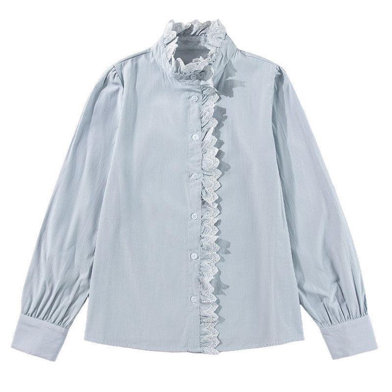 RURUTOTO - Blusa Manga Larga Raya Mujer Azul