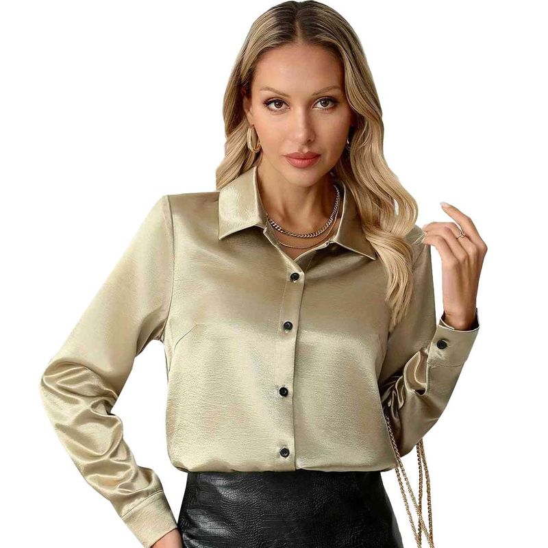 RURUTOTO - Camisa satinada mujer Dorado