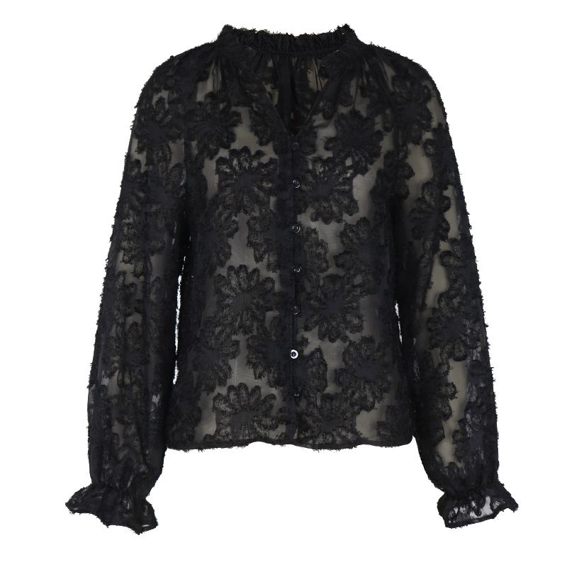 RURUTOTO - Camisa Manga Larga encaje mujer Negro