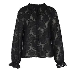 RURUTOTO - Camisa Manga Larga encaje mujer Negro