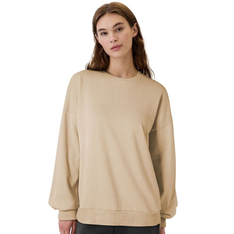 RURUTOTO - Polerón Mujer Algodón Manga Larga Cuello Redondo Beige