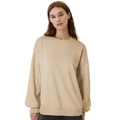 RURUTOTO - Polerón Mujer Algodón Manga Larga Cuello Redondo Beige