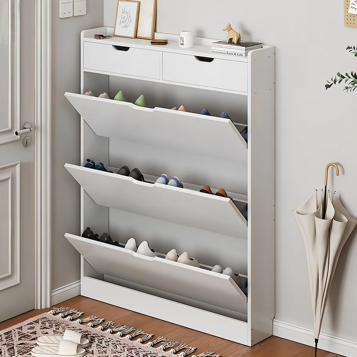 ELEMENT DESIGN - Zapatero Organizador con 3 Puertas y 2 Cajones, Capacidad 12 Pares