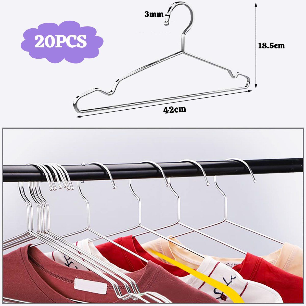 GENERICO - 20pcs Perchas 42cm Ganchos Para Ropa De Acero Inoxidable