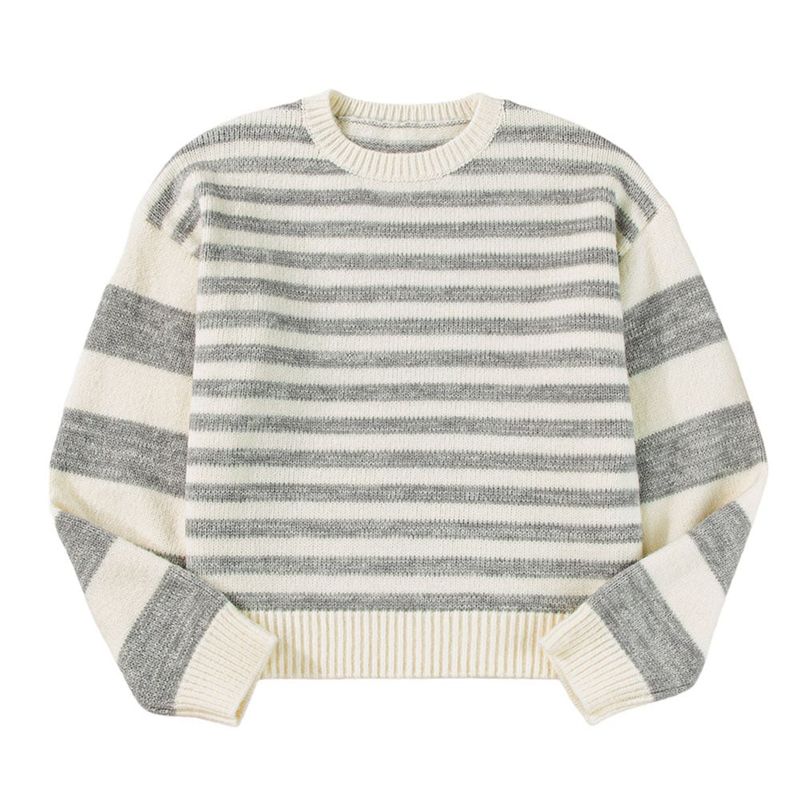 RURUTOTO - Sweater Rayas Manga Larga Mujer Gris