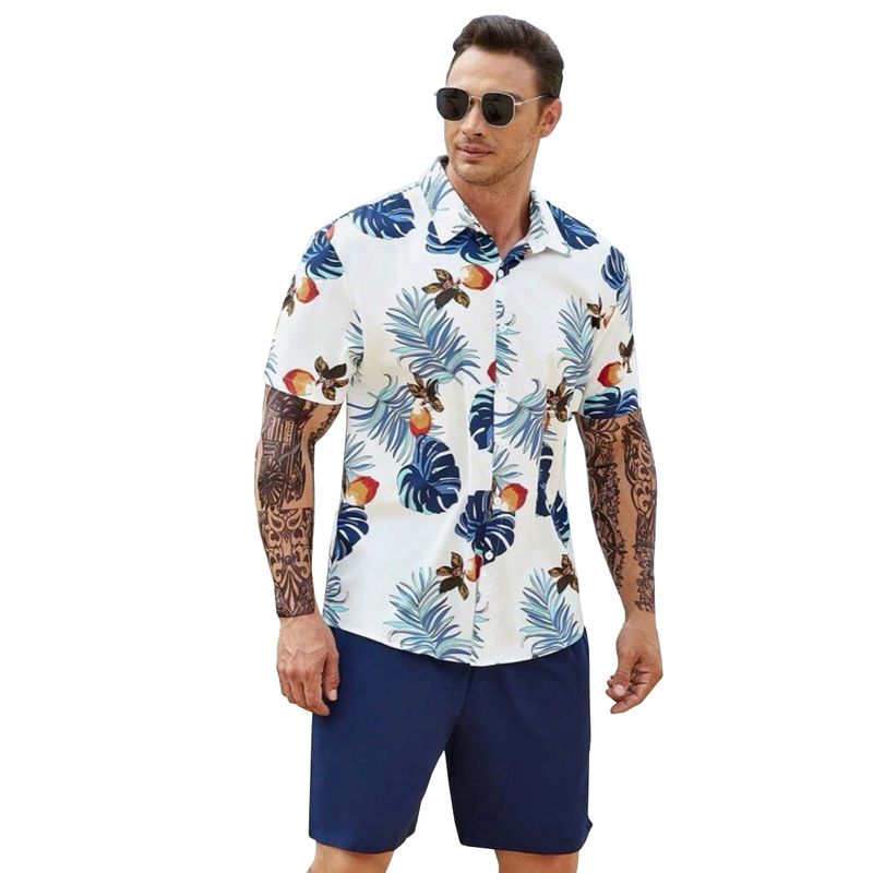 EDWINAYY - Camisa Hawaiana Moda Casual Estilo Slim Fit Para Hombre