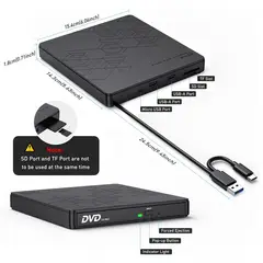 TIOZONEY - 5en1 Unidad externa de CD y DVD USB 3.0 portátil DVD