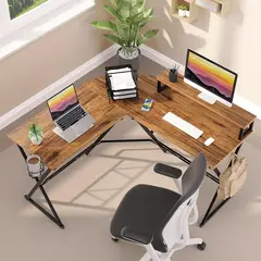 EDWINAYY - Escritorio Esquinero En Forma L Con Estantes 48in