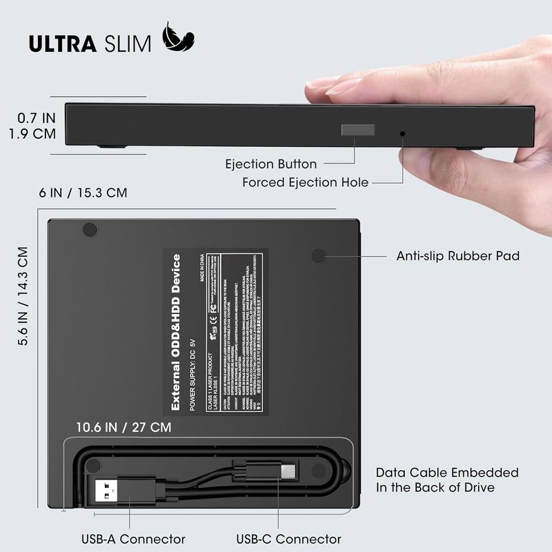 TIOZONEY - 7en1 Unidad externa de CD y DVD USB 3.0 portátil DVD