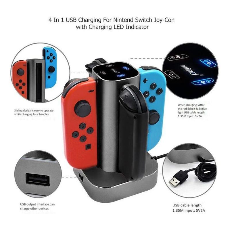 DOBE - Estación de carga 4 en 1 usb para nintendo switch joy con
