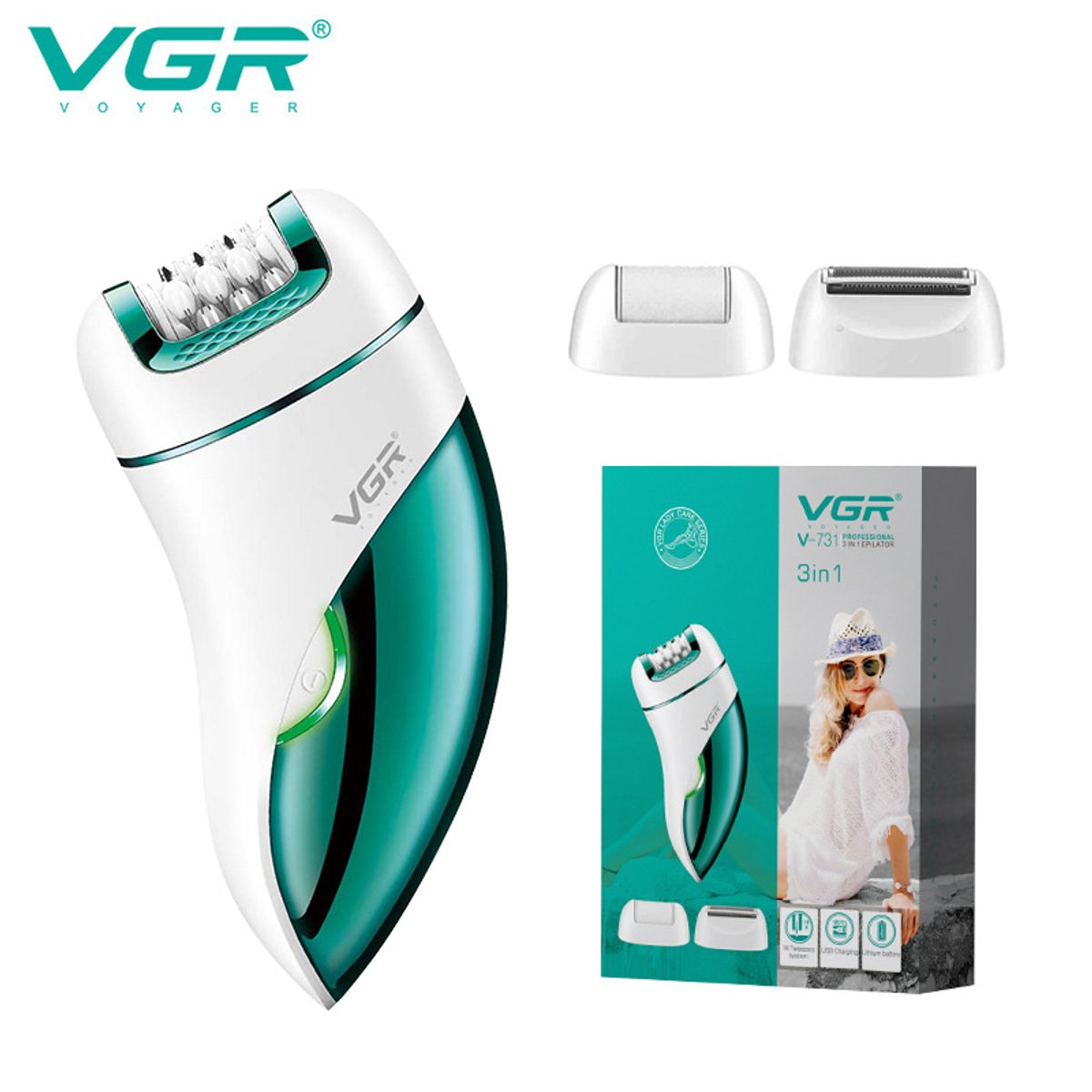 PUREPOWER - VGR 3EN1 Depiladora eléctrica para el cabello para mujerVerde