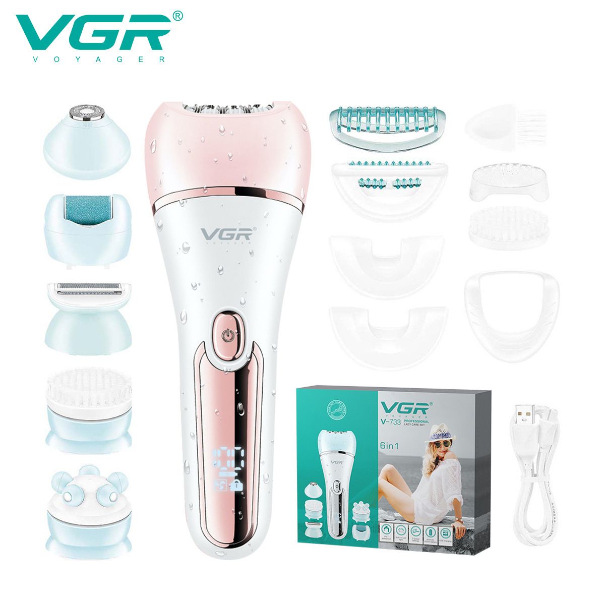 PUREPOWER - VGR 6 En 1 Depiladora eléctrica para el cabello para mujerrosa
