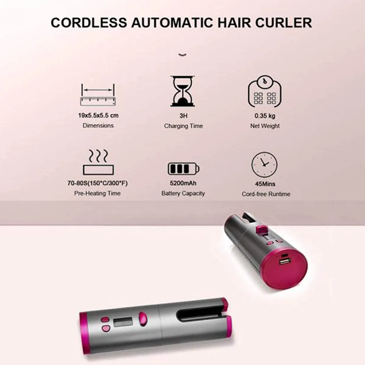 PUREPOWER - Rizador de cabello recargable  Gris