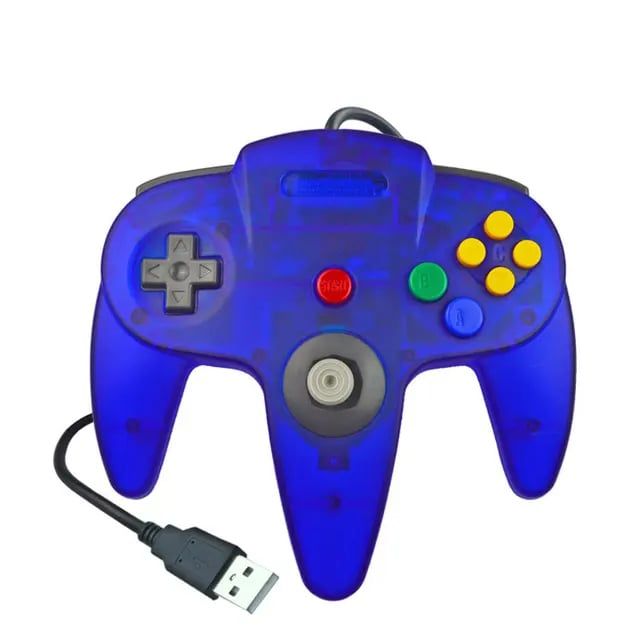 CORRERREY Mando con cable USB N64 Joystick clásico PC Mac Azul transparente