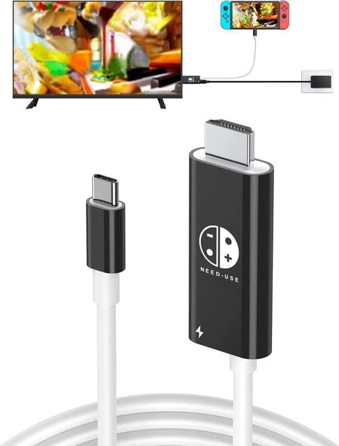 CORRERREY Cable de conversión USB C a HDMI para televisores Switch OLED Negro