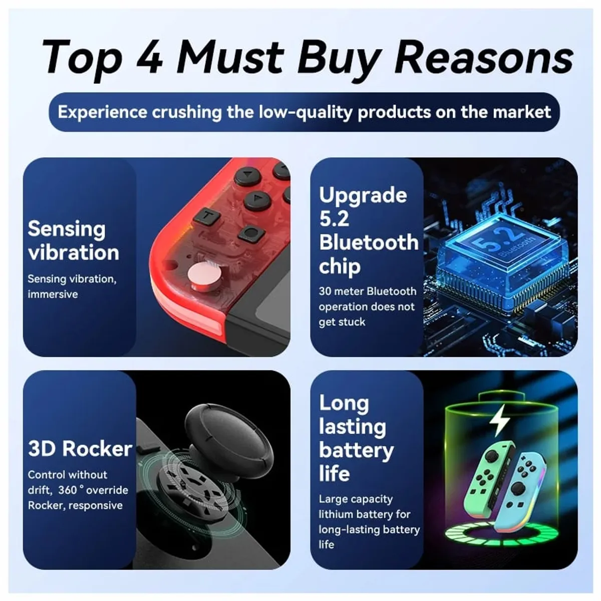 CORRERREY - Gamepad Inalámbrico Doble Joypad Rgb Vibración 6 Eje Nintendo Switch