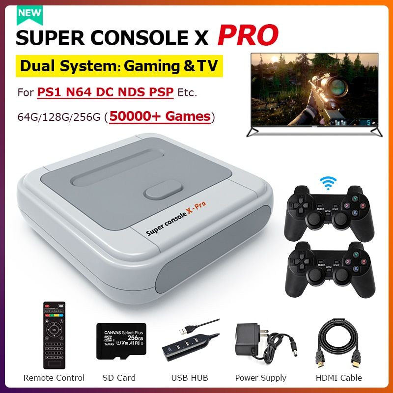 VDVO - 64G Consola x pro videojuegos vídeo de tv 4k hd con cable controls