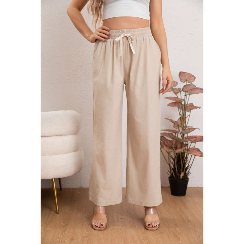 MPROPIA - Pantalón Mujer Casual Recto Algodón Tipo Lino Tiro Alto 7003