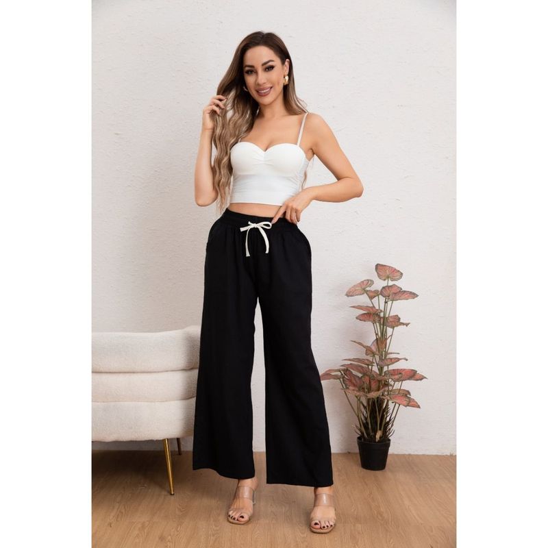 MPROPIA - Pantalón Mujer Casual Recto Algodón Tipo Lino Tiro Alto 7003