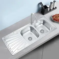 GENERICO - Lavaplatos Empotrado Doble Izquierdo 120x50 + Accesorios
