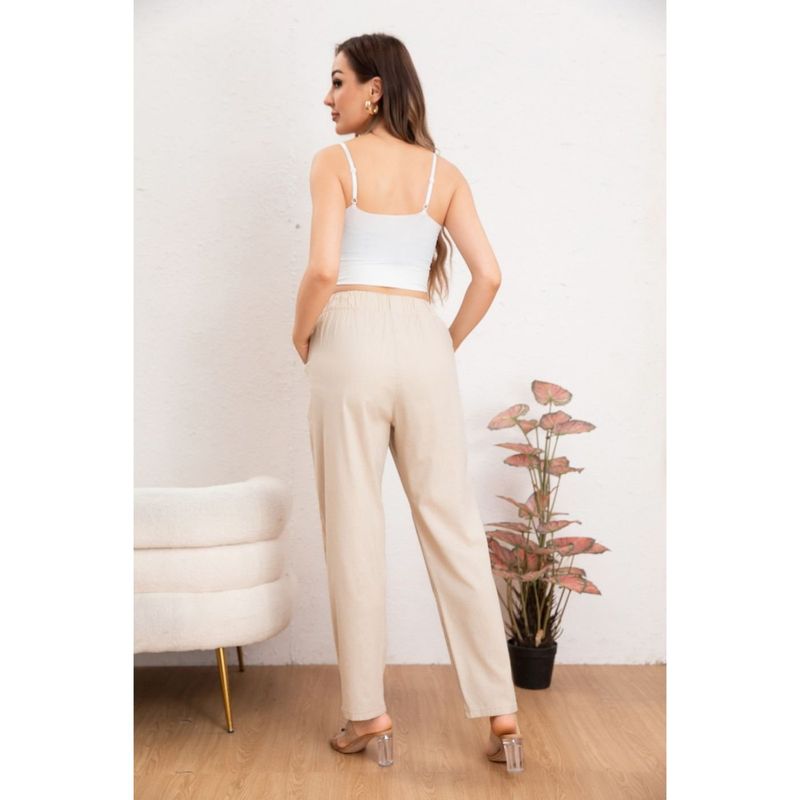 MPROPIA - Pantalón Mujer Semi Pitillo Algodón Tipo Lino Tiro Alto 7004