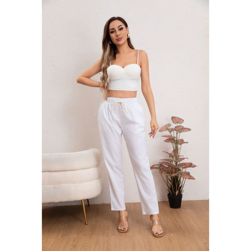MPROPIA - Pantalón Mujer Semi Pitillo Algodón Tipo Lino Tiro Alto 7004