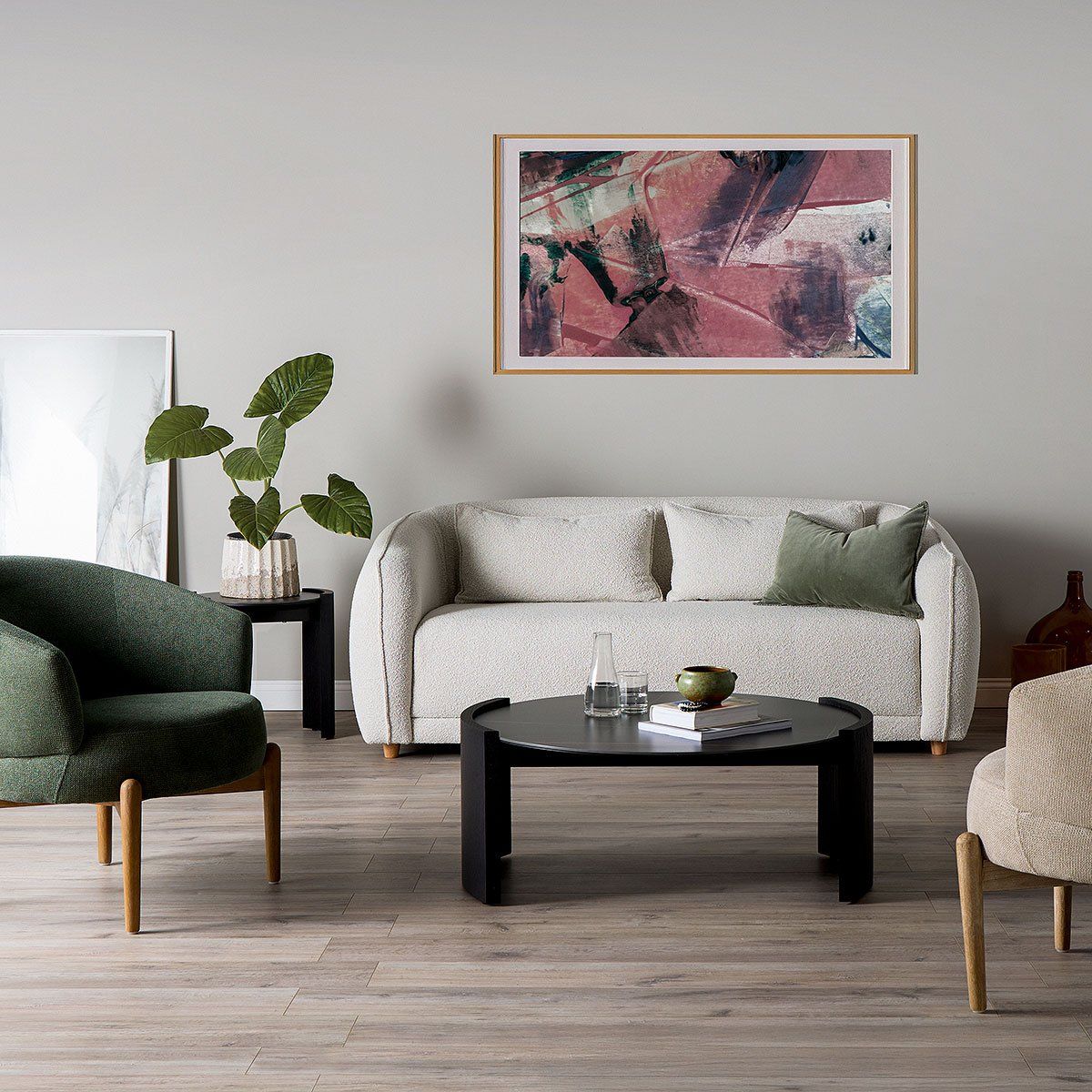 ROSEN - Sofá Brusel Curvo 3 Cuerpos Tela Blanco