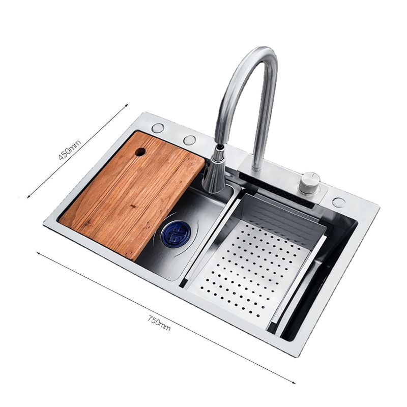 GENERICO - Lavaplatos Dante Plateado Multifuncional Cascada Empotrado 75x45